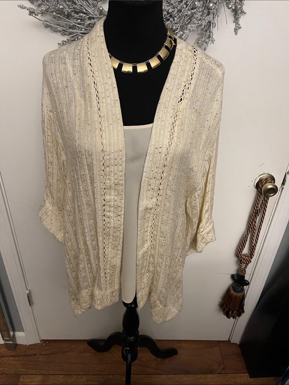 Soft Surroundings Cream Open-Front Knit Cardigan